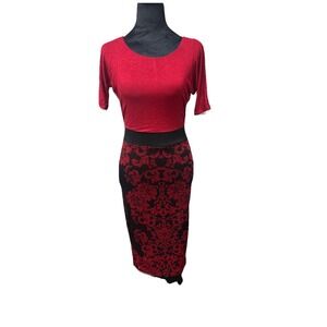 Venus Bodycon Dress Women's‎ XS Midi Knee Length Burnout Floral Print Red Black